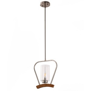 YANSUN 1-Light Brushed Nickel Pendant Chandelier with Geometric Seeded Glass Shade, E12 Base, No Bulbs Included Nickel - 1 of 1