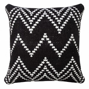 HomeRoots 20" X 20" Black And White 100% Cotton Chevron Zippered Pillow - 1 of 4