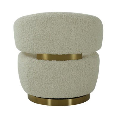 Beige Velvet Barrel Swivel Chair with Brass Base