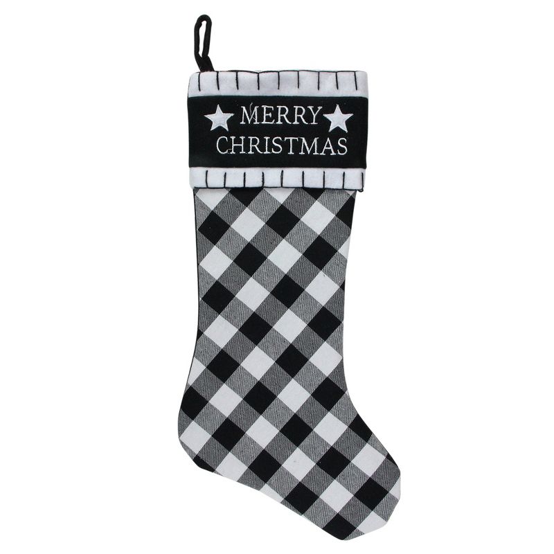 Northlight 20.5" Black and White "Merry Christmas" Christmas Stocking with Blanket Stitch Cuff, 1 of 3