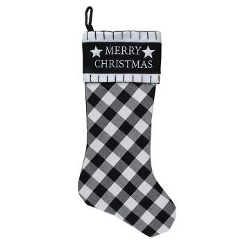 Northlight 20.5" Black and White "Merry Christmas" Christmas Stocking with Blanket Stitch Cuff