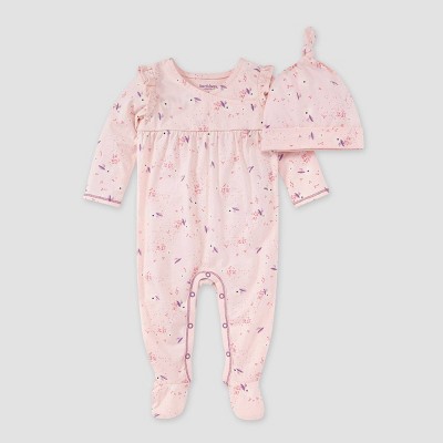 Image of Burt's Bees Baby® Baby Sweet Petal Jumpsuit & Knot Top Hat Set - Light Pink 0-3M