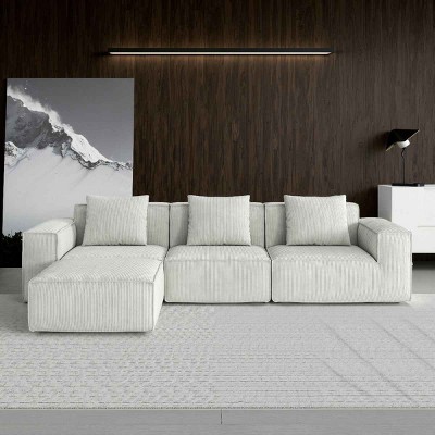 3-Seat Combo Modular Sofa for Living Room, Sectional Sofa with Ottoman, Sofa with Corduroy Fabric and Foam Filling-Baofuwish