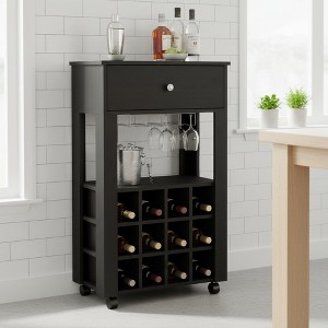 Homy Casa 39" Bar and Coffee Cart with Bottle Racks and Drawer for Kitchen or Living Room, Black - 1 of 4