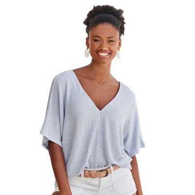 Women's Button Down V-Neck Top - LASCANA
