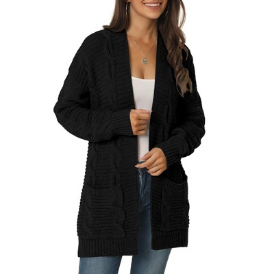 INSPIRE CHIC Women's Long Sleeve Cable Knit Open Front Fall Sweater Cardigan Coat with Pockets