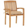 vidaXL 6X Teak Wood Stacking Patio Chairs w/Cushions - Indoor/Outdoor Garden Seating - Beige, Weather-Resistant, 23.6''W x 22.6''D x 35.4''H - 3 of 4