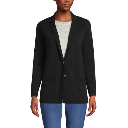 Lands End Women s Petite Fine Gauge Cotton Button Front Blazer Sweater X small Black Target