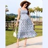 Women Smocked Maternity Boho Dress Summer Casual Spaghetti Strap Ruffle Sleeveless Flowy Maxi Dress Baby Shower Photoshoot Blue Small - 3 of 4