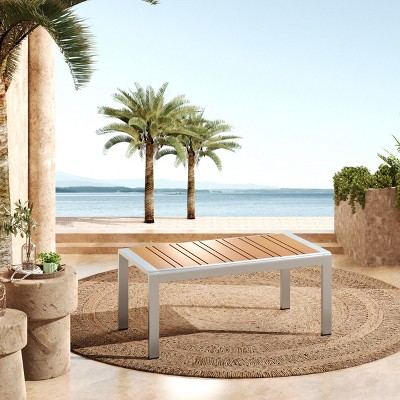 Outdoor Aluminum Coffee Table with Rust Resistant Frame,Rectangular Patio Garden Coffee Table,Modern Lightweight Coffee Table-Cuddlewood