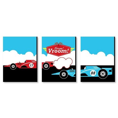 Big Dot of Happiness Let's Go Racing - Racecar - Nursery Wall Art, Race Car Kids Room Decor & Game Room Home Decor - 7.5 x 10 inches - Set of 3 Prints