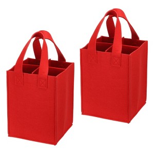 Unique Bargains Felt Reusable 4 Bottle Wine Carrier Tote Bag with Divider 2 Pcs - 1 of 4