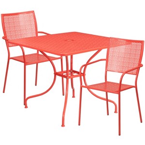 Flash Furniture Oia Commercial Grade 35.5" Square Indoor-Outdoor Steel Patio Table Set with 2 Square Back Chairs - 1 of 4
