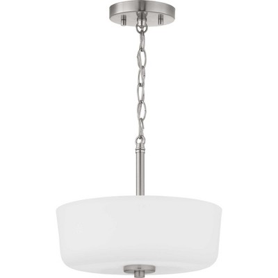 Tobin Matte Black and Etched White Glass 2-Light Semi-Flush Ceiling Fixture