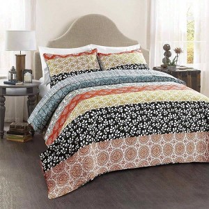 Bohemian Stripe Reversible Cotton Quilt Set, King, Turquoise Orange - 1 of 4