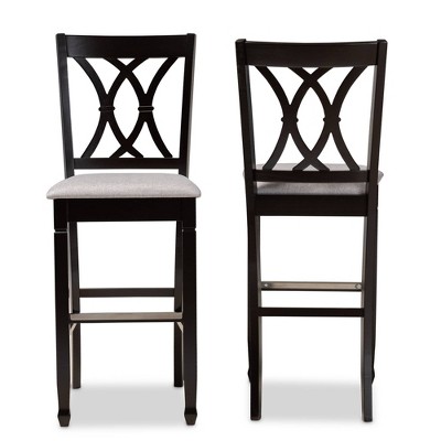 Espresso and Grey Oak Wood Bar Stool with Silver Footrest, Set of 2