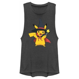 Juniors Womens Pokemon Halloween Pikachu Witch Costume Festival Muscle Tee - 1 of 4