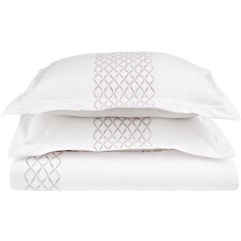 Classic Geometric Ultra-soft Modern Durable Microfiber Embroidered Casual  Solid Duvet Cover Set With Matching Pillowshams By Blue Nile Mills : Target