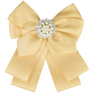 Elerevyo Women's Ribbon Brooch Necktie Pin Bow Tie with Pearl - 1 of 4