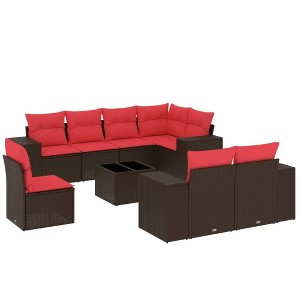 vidaXL 9 Piece Patio Sofa Set with Cushions Brown Poly Rattan - 1 of 4