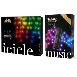 Twinkly Icicle + Music Bundle App-Controlled LED Christmas Lights 190 LED RGB Multicolor Indoor/Outdoor Smart Lighting with USB Music Syncing Device