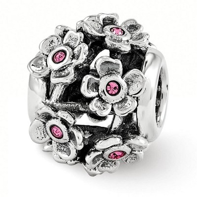 Black Bow Jewelry Sterling Silver with Pink Crystals Pink Blossoms Bead Charm
