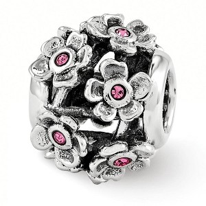 Black Bow Jewelry Sterling Silver with Pink Crystals Pink Blossoms Bead Charm - 1 of 3