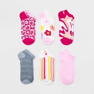 Women's Groovy 6pk Low Cut Socks - Pink/White/Heather Gray 4-10: Animal Icon Pattern, Lightweight Fabric - 1 of 2