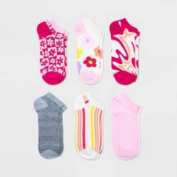 Women's Groovy 6pk Low Cut Socks - Xhilaration™ Pink/White/Heather Gray 4-10