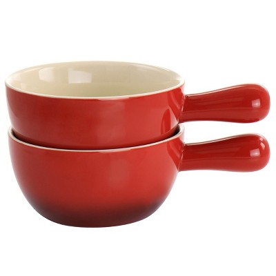 Crock Pot 2 Piece Stoneware 22oz Soup Bowl Set With Long Handle In Gradient  Red : Target