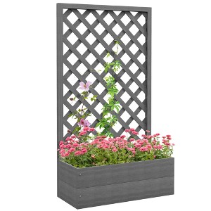 Outsunny Raised Garden Bed w/ Trellis Lattice, Drainage Gap, Freestanding Trellis Planter for Climbing Plants, Vines, Flowers - 1 of 4