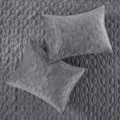 Gray King Velvet Reversible Quilt Set with Shams