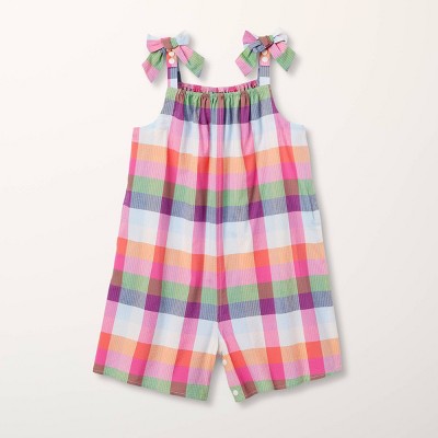 Girls' Adaptive Plaid Tie-Shoulder Poplin Romper - kate spade new york x Target Red/Pink/Green/Blue