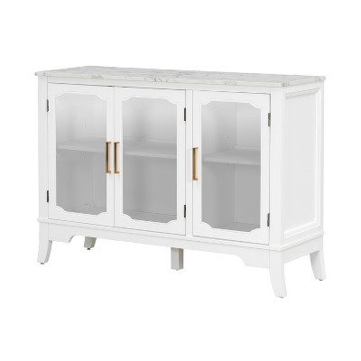 ModernLuxe Sideboard Accent Cabinet with Marble Top, Glass Door Storage Cabinet Display Cabinet with Adjustable Shelves