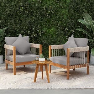 Christopher Knight Home Clifton 3 Piece Patio Rustic Acacia and Rope Slat Design Seating Set with Cushion - 1 of 4