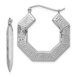 Black Bow Jewelry Greek Key Hoop Earrings in Sterling Silver - 29mm (1 1/8 Inch) - 1 of 4