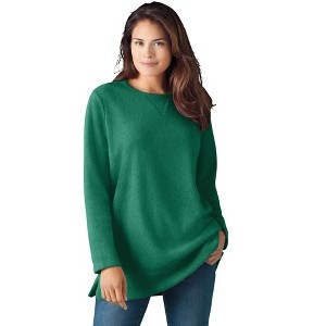 Woman Within Plus Size High Pile Fleece Sweatshirt - 1 of 4