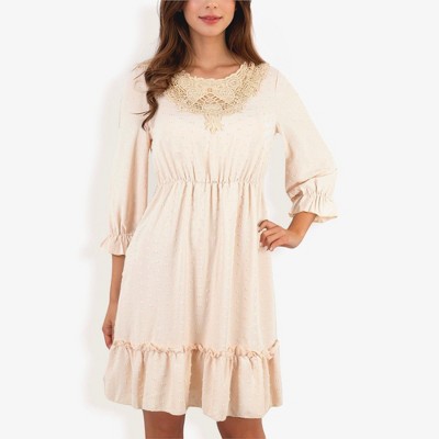Anna-Kaci Women's Lace Detail Long Sleeve Ruffle Hem Fashion Dress