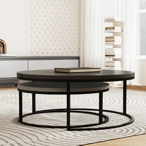 Gaoyangjiaju 31.5/23.7 In, Modern Round Coffee Table Set, Nesting Cocktail Tables with Black Metal Legs - 1 of 4