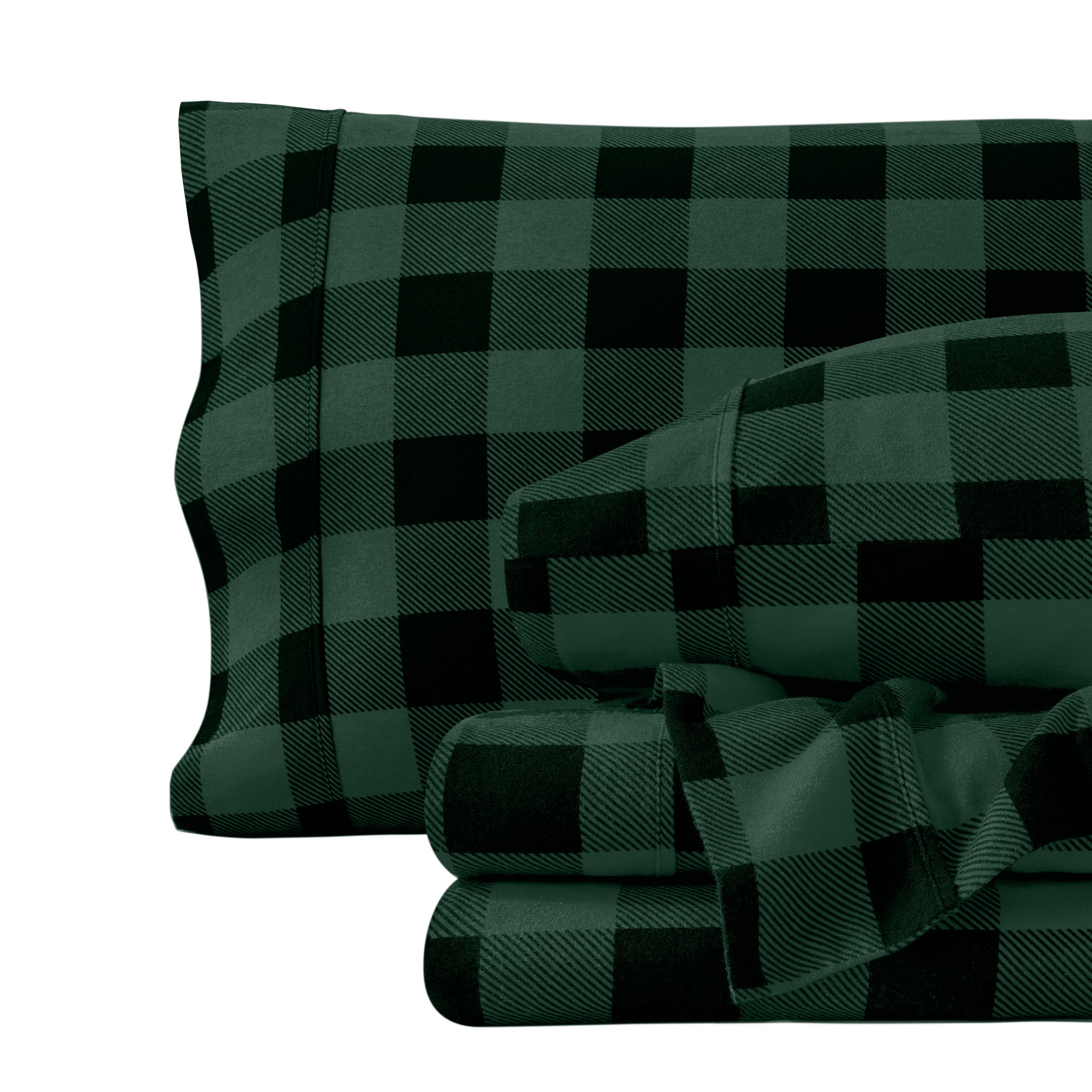 Soft & Cozy 100% Cotton Flannel Printed Pattern Sheet Set by Bare Home - Queen, Buffalo Plaid - Forest Green/Black