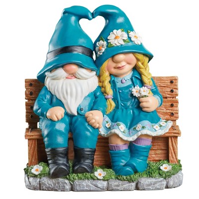Collections Etc Hand-Painted Gnome Couple on a Bench Garden Statue