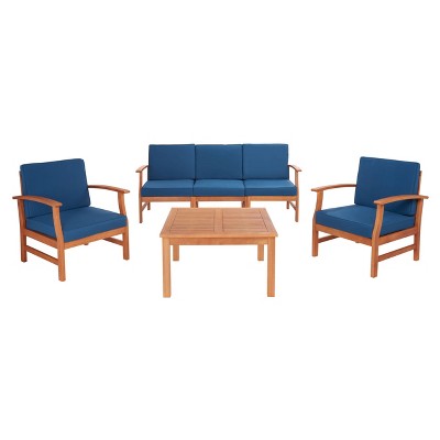 Parcer 4pc Living Set - Natural/Navy - Safavieh