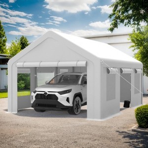 12x20 FT Heavy Duty Carport Canopy, Portable Garage Shelter with 4 Roll-Up Doors & 2 Side Doors, Waterproof Vehicle Cover for Pickup/Truck - 1 of 4
