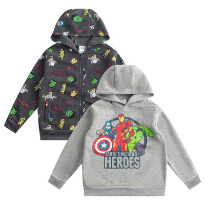 Marvel Boy's 2-Pack Earth Mightiest Heroes Avengers Zip Up Hoodie and Pullover Hooded Sweatshirt Set for kids