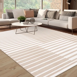 Area Rugs: Washable Non-Slip Modern Abstract Stripes Carpet, Soft Low Pile Foldable Stain Resistant Rugs for Living Room, Bedroom, Home, Brown - 1 of 4