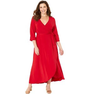 Catherines Women's Plus Size Easy Faux Wrap Dress - 1 of 4