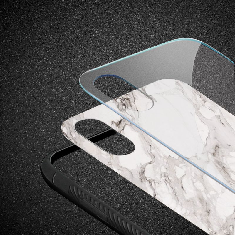 Reiko iPhone X/iPhone XS Hard Glass Design TPU Case with White Marble, 3 of 5