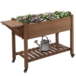 Outsunny 49'' x 21'' x 34'' Raised Garden Bed w/ 8 Grow Grids, Outdoor Wood Plant Box Stand w/ Storage Shelf and Lockable Wheels for Vegetable Flower - 1 of 4