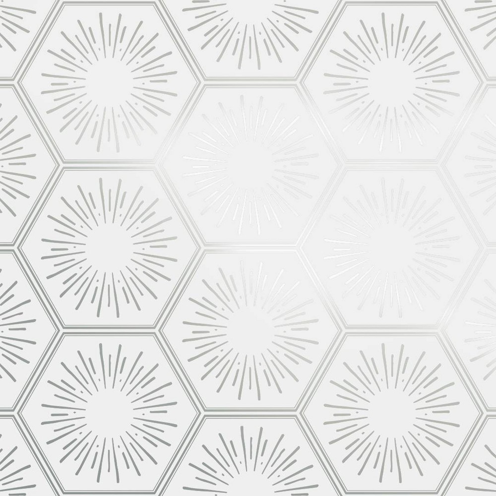 Tempaper & Co. 56 sq ft Hello Sunshine Peel and Stick Wallpaper White/Metallic Platinum
