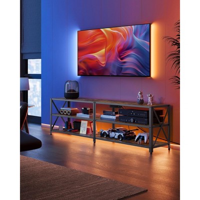 Rustic Brown and Black Particle Board TV Stand with Power Outlets